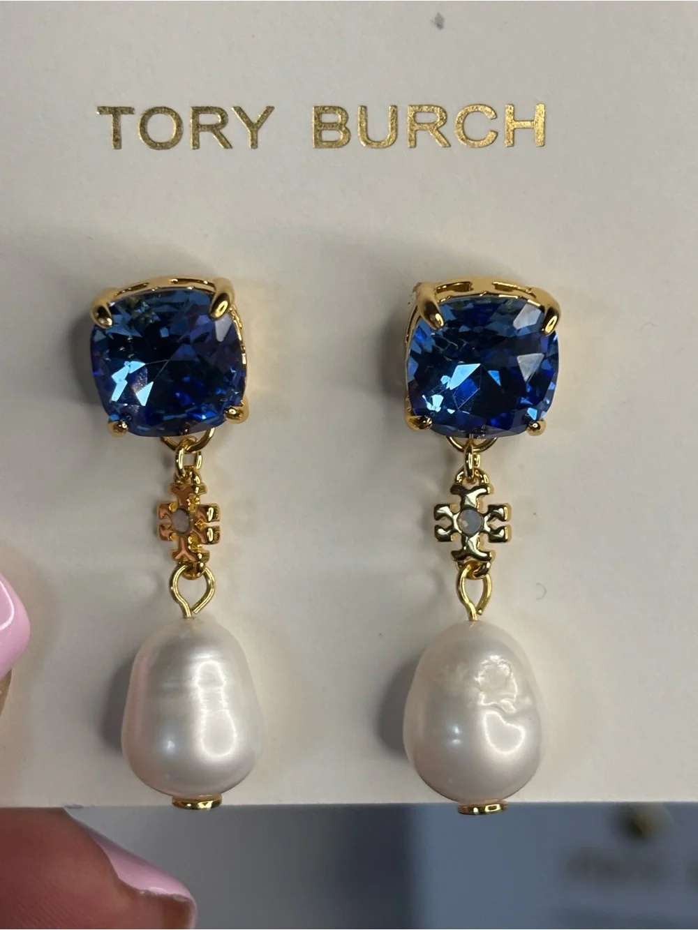 Tory Burch Drop Earrings with Blue Crystals and Pearls and Fashion Scarf NWT